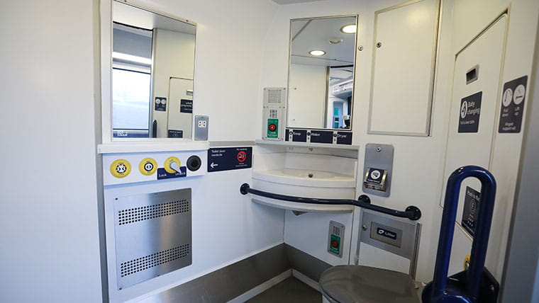A disability access toilet on a TransPennine Express train.