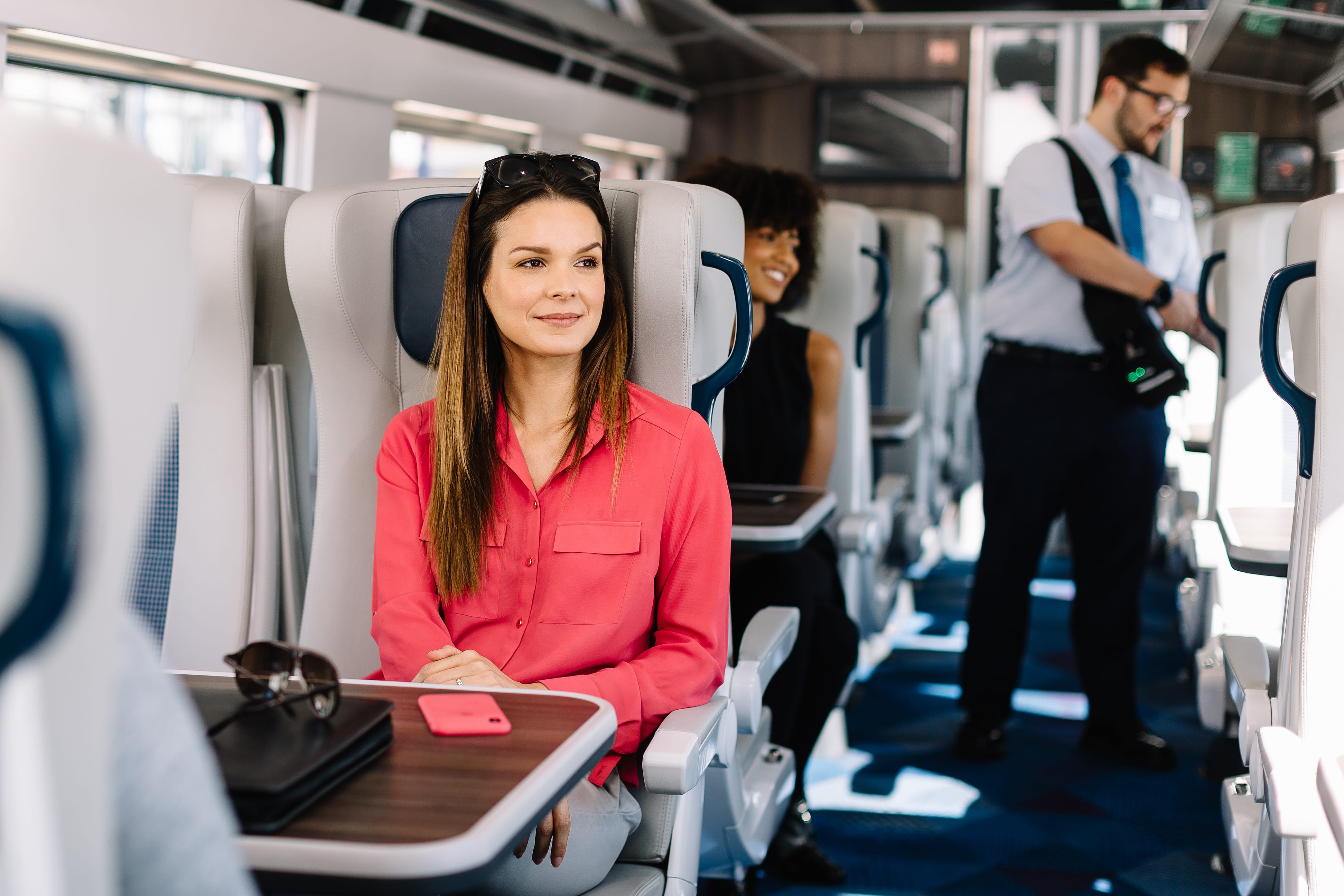 a lady commuting on the train